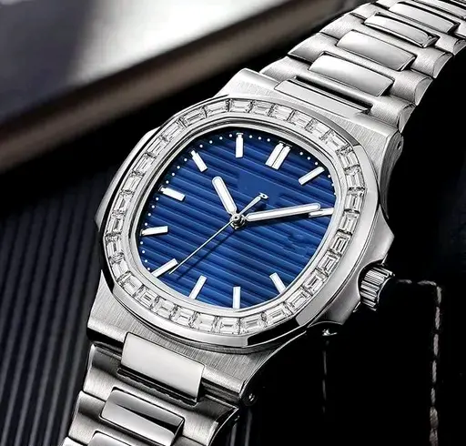 Bule and silver vintage watch